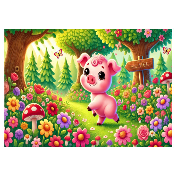 Puzzle velké s potiskem Veselé prasátko na kouzelné lesní cestičce